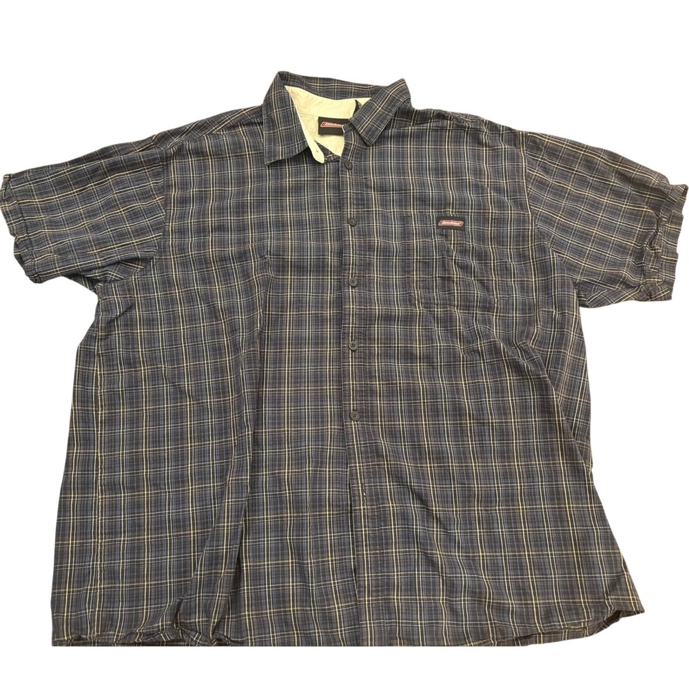 Genuine Dickies Mens 2XL Navy Blue Yellow Plaid Short Sleeve Cotton Shirt 3458